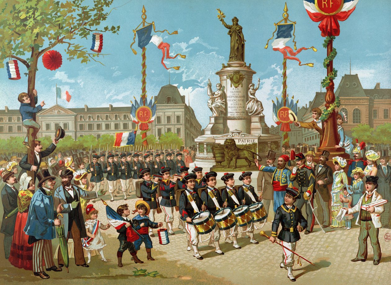 Marsch der Schulbataillone am 14. Juli 1883 auf dem Place de la République von French School