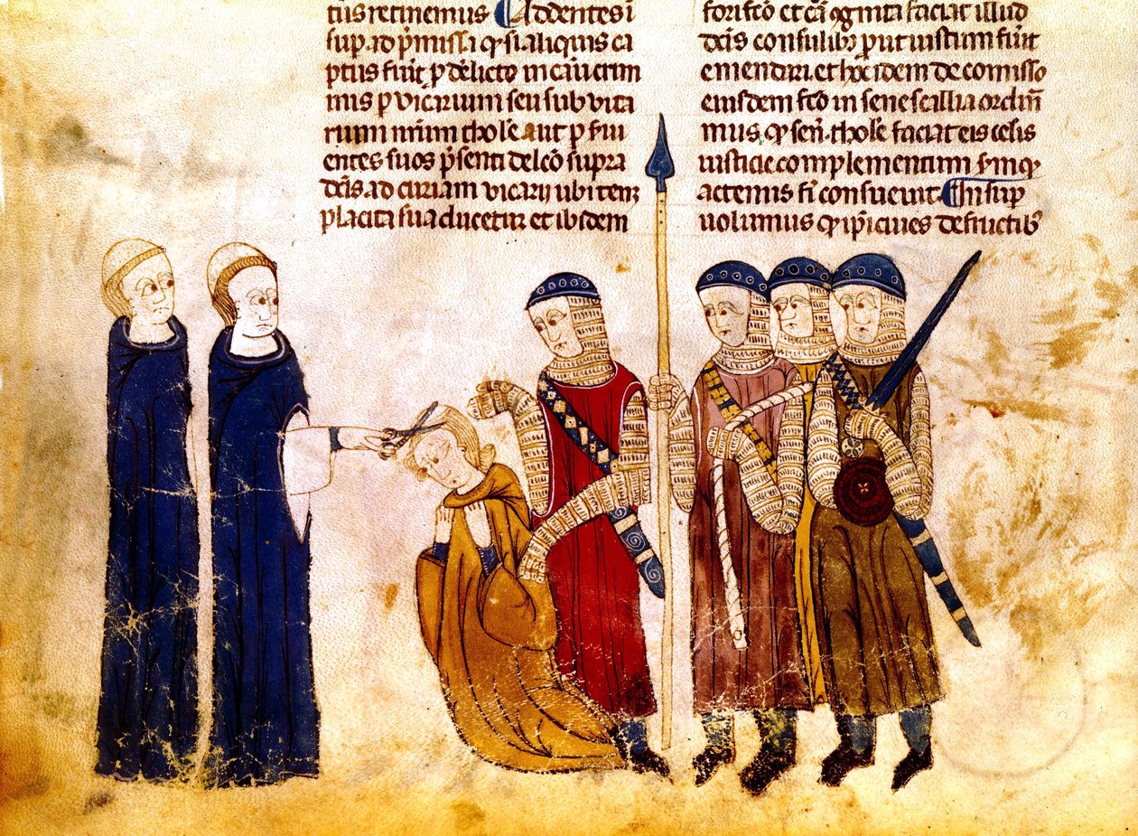 Margarete von Burgund (1290-1315), Ehefrau des französischen Königs Ludwig X., wird wegen Ehebruchs geschoren von French School