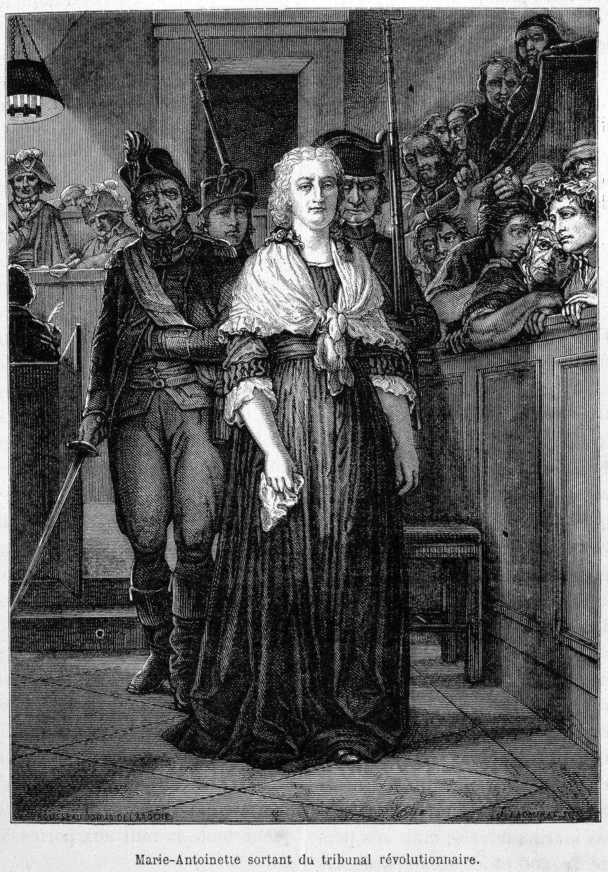 Marie Antoinette verlässt das revolutionäre Tribunal - Gravur - in „Die Geschichte Frankreichs“ von Henri Martin von French School