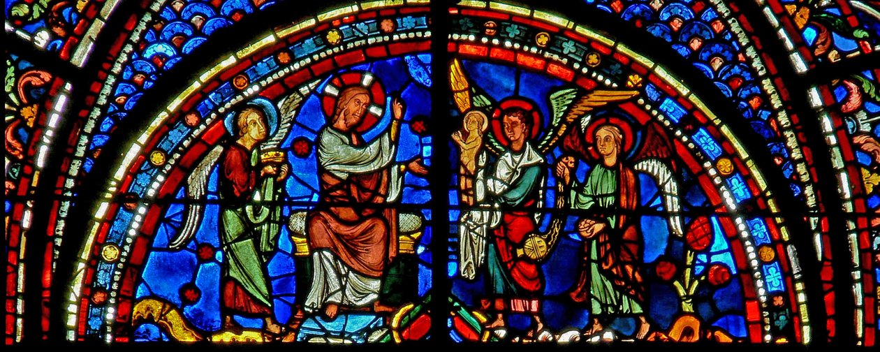 Maria-Magdalena-Fenster: Christus segnet die Seele von Maria Magdalena von French School