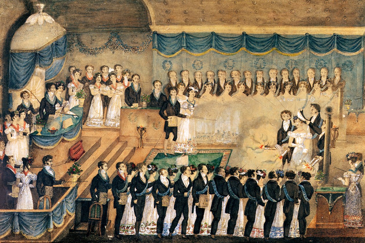 Freimaurerische Initiationszeremonie einer Freimaurerin, frühes 19. Jahrhundert von French School