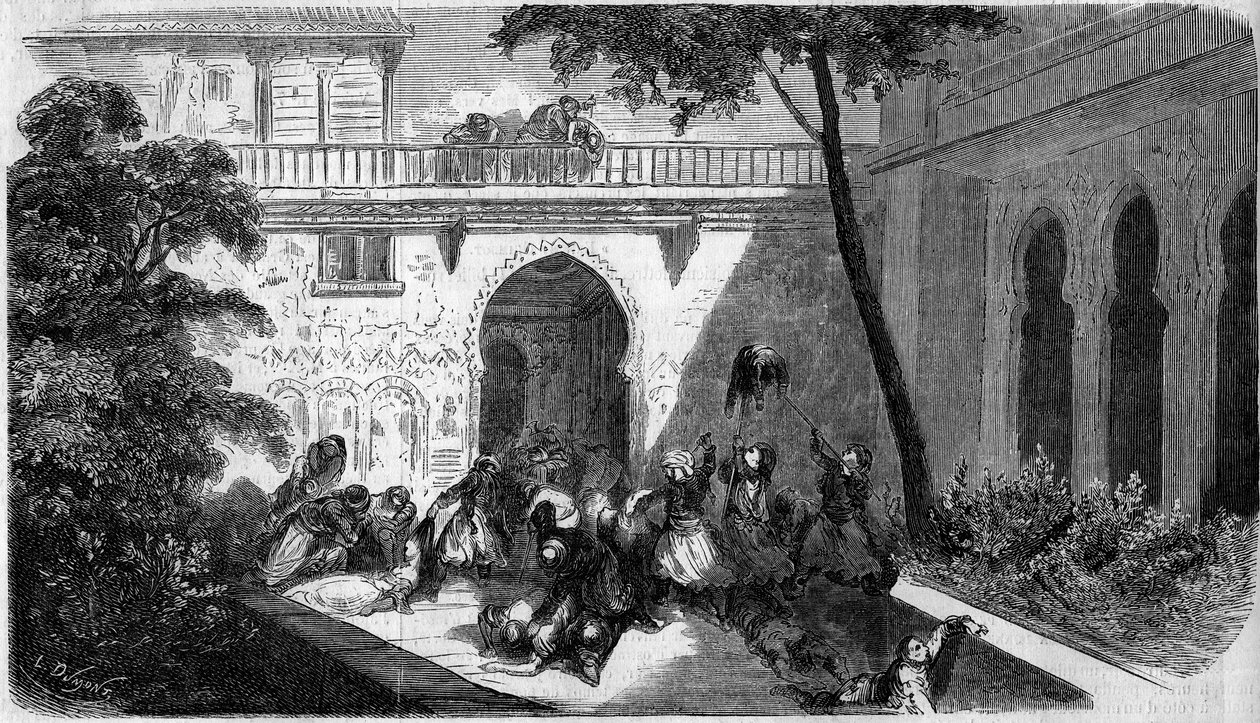 Massaker an maronitischen Christen durch Drusen im Hof eines Hauses in Deir el Kamar, Syrien von French School