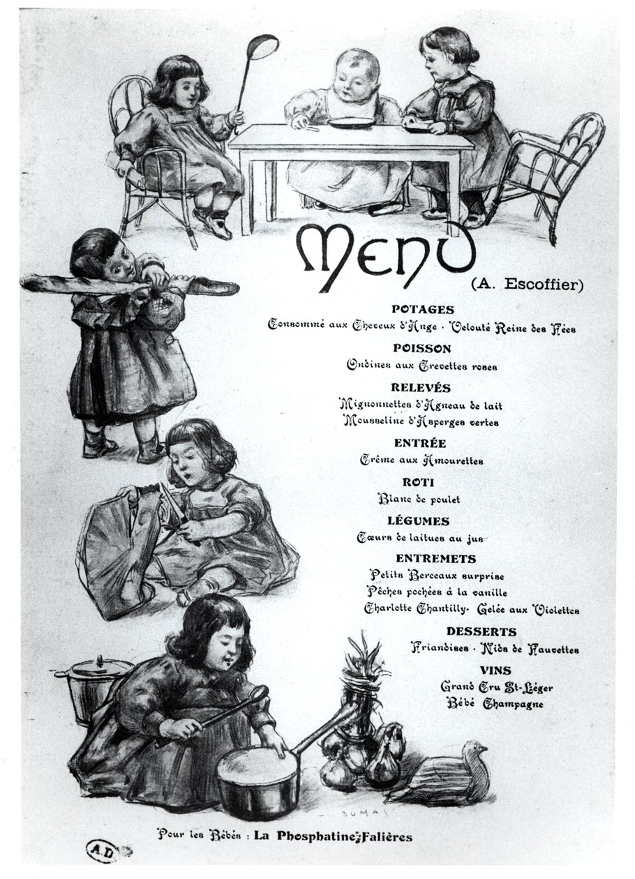 Menü erstellt von Auguste Escoffier (1846-1935) für Kinder und Babys, ca. 1900 von French School