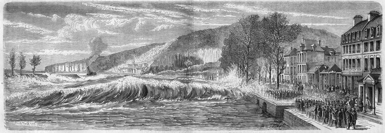 Meteorologisches Phänomen: Wirkung der Flut auf die Barre der Seine bei Villequier (Seine-Maritime, 76), 9. März von French School