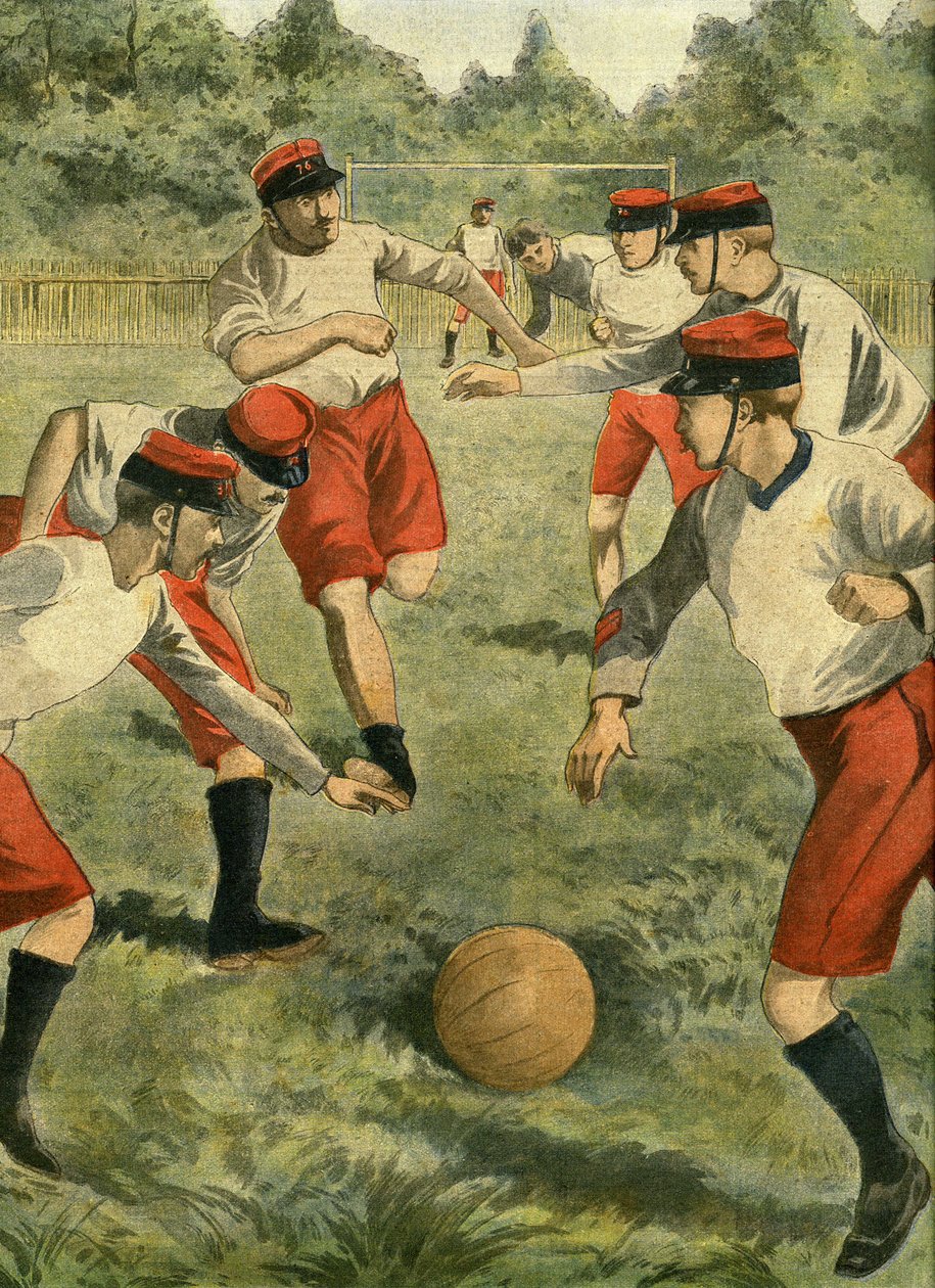 Moderner Sport in der Armee: Fußball. Schaffung einer militärischen Fußball-Rugby-Meisterschaft. Das erste Spiel wurde im Bois de Boulogne, auf dem Rasen von Bagatelle, mit den Teams des Regimental Athletic Sport Valmy und der Association regimental de C von French School