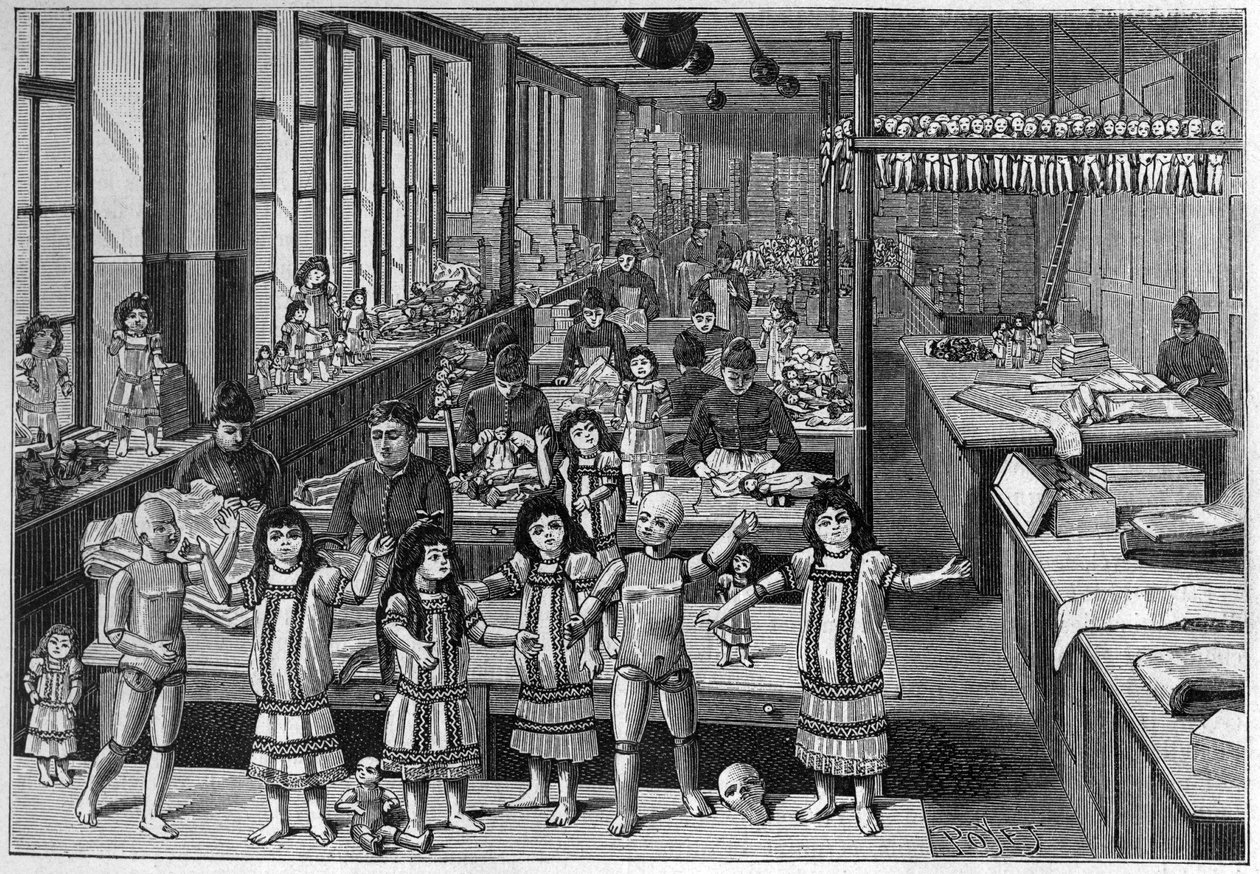 Puppenfabrik in Montreuil im Jahr 1888 von French School
