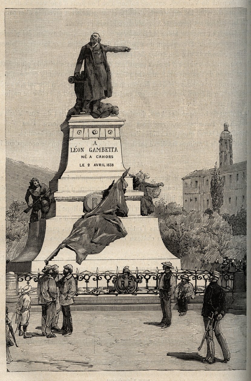 Denkmal für Léon Gambetta (1838-1882) von Alexandre Falguière (1831-1900) - Cahors - Gravur in „PATRIE - Beschreibung der malerischen Frankreichs in 6 Bänden“ von Lucien Huard - Ende des 19. Jahrhunderts von French School