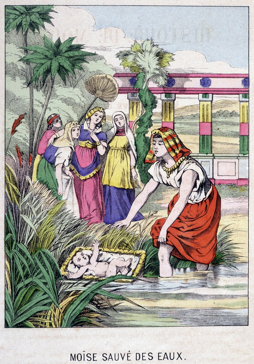 Moses aus den Wassern gerettet - in „Leben des Moses“, ed. Olivier Pinot, Epinal, Ende des 19. Jahrhunderts von French School
