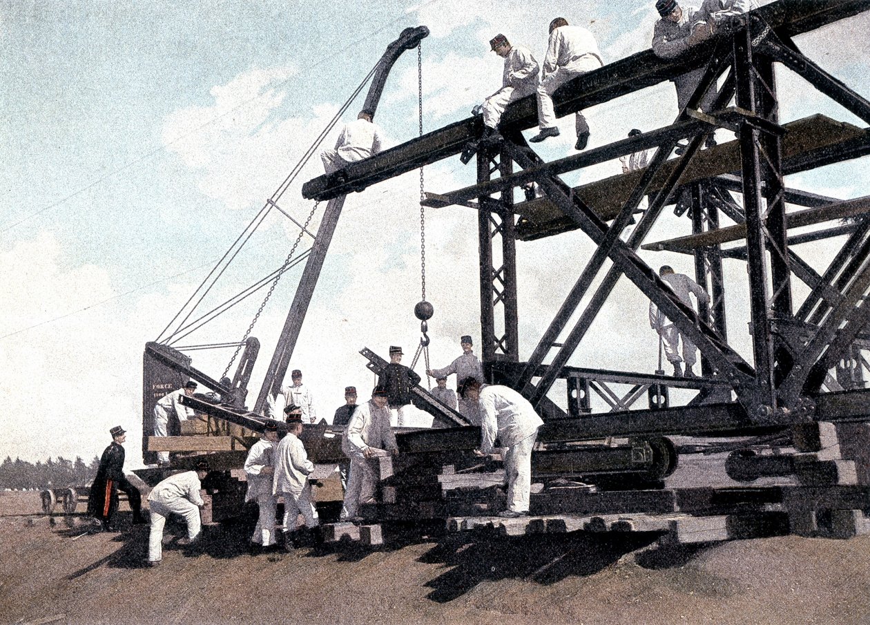Montage einer Eisenbahnbrücke - in „Militärisches Album - Genie“ von French School