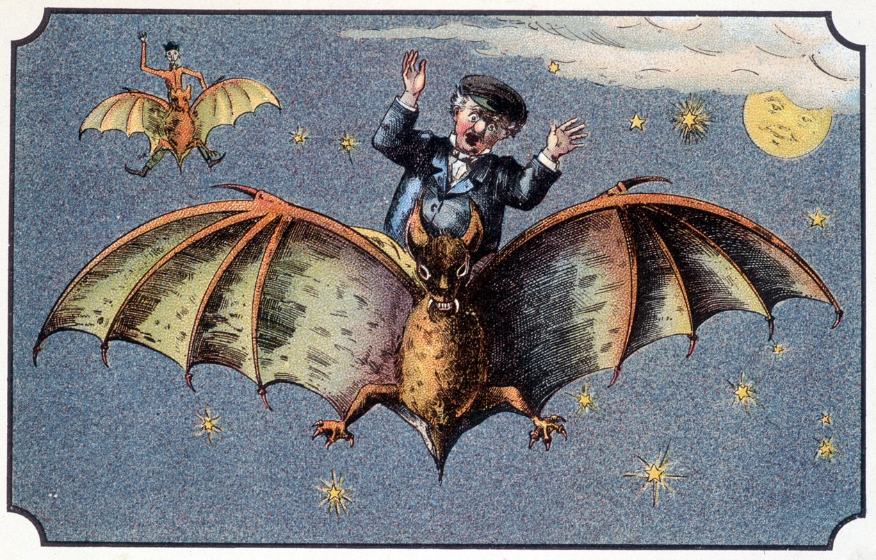 Herr Baboulifiche reitet auf einer Fledermaus im Weltraum - in „Reise zum Mond“ von French School