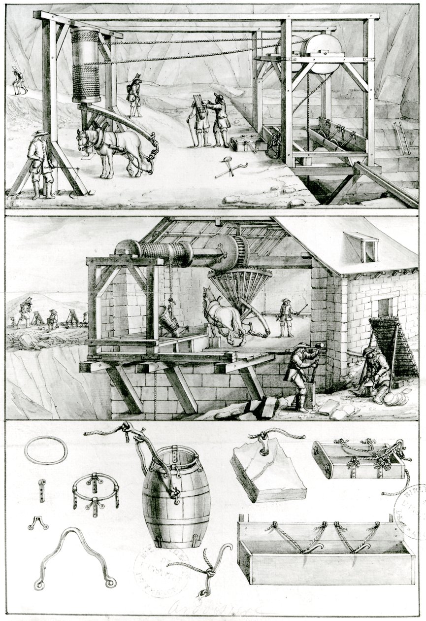 Ms 1064 fol.8 Ein Schieferbruch, aus Descriptions des Arts et Metiers von French School