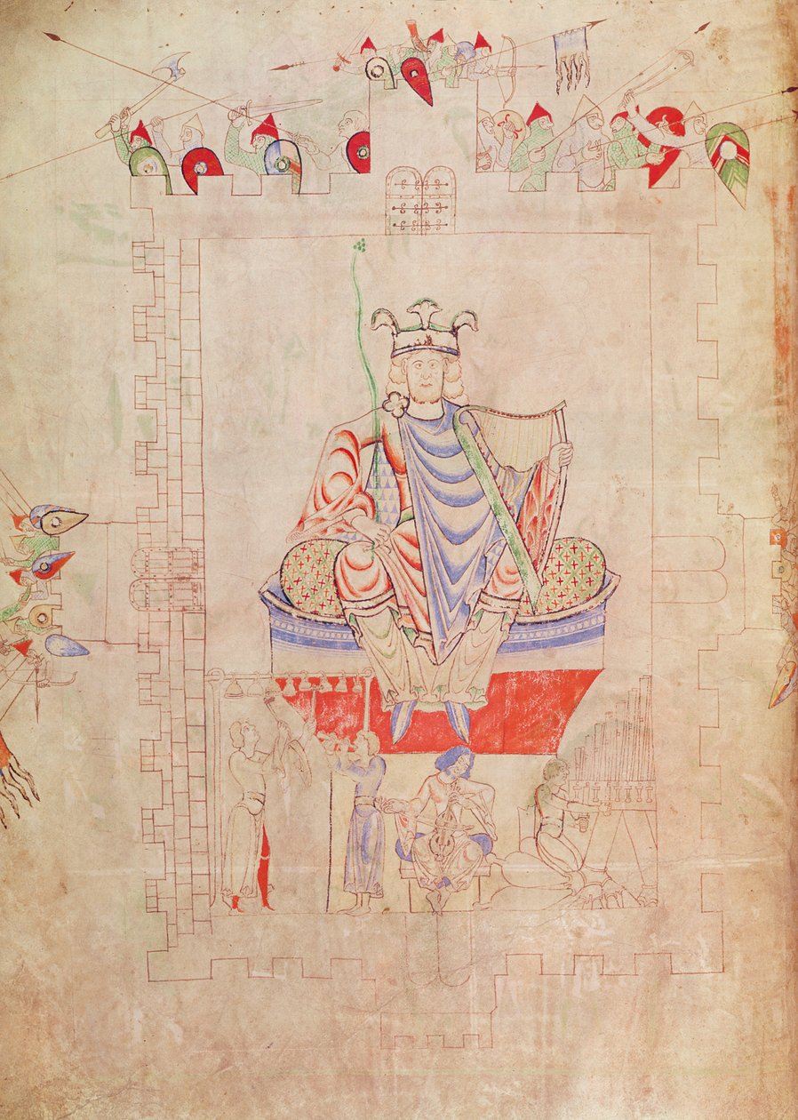 Ms. 1215 t.3 fol.13v König David in Majestät im Zentrum von Jerusalem, 1109 von French School
