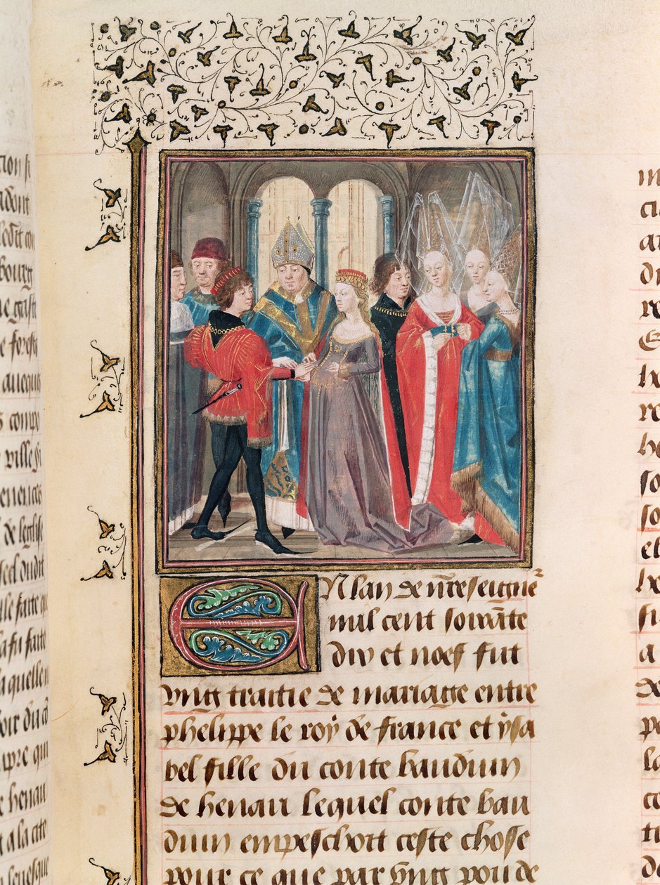 Ms. 149 t.3 fol.88 Die Hochzeit von Philippe Auguste (1165-1223), König von Frankreich und Isabelle von Hainault, Tochter von Graf Baudouin von French School