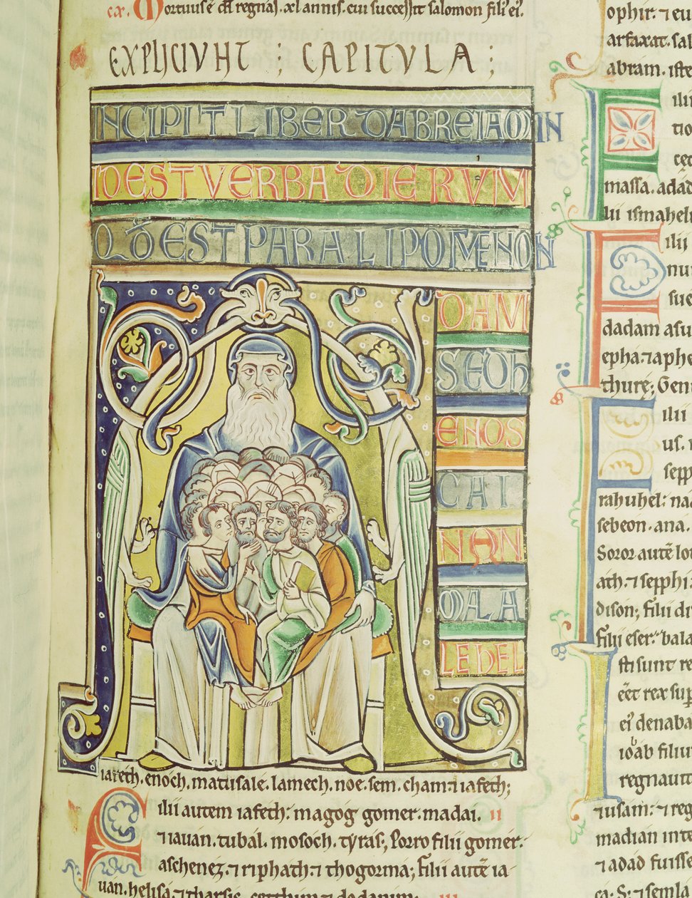 Ms 1 f.256 Historisierte Initiale A, die Generationen im Schoß Abrahams darstellt, aus der Souvigny-Bibel von French School