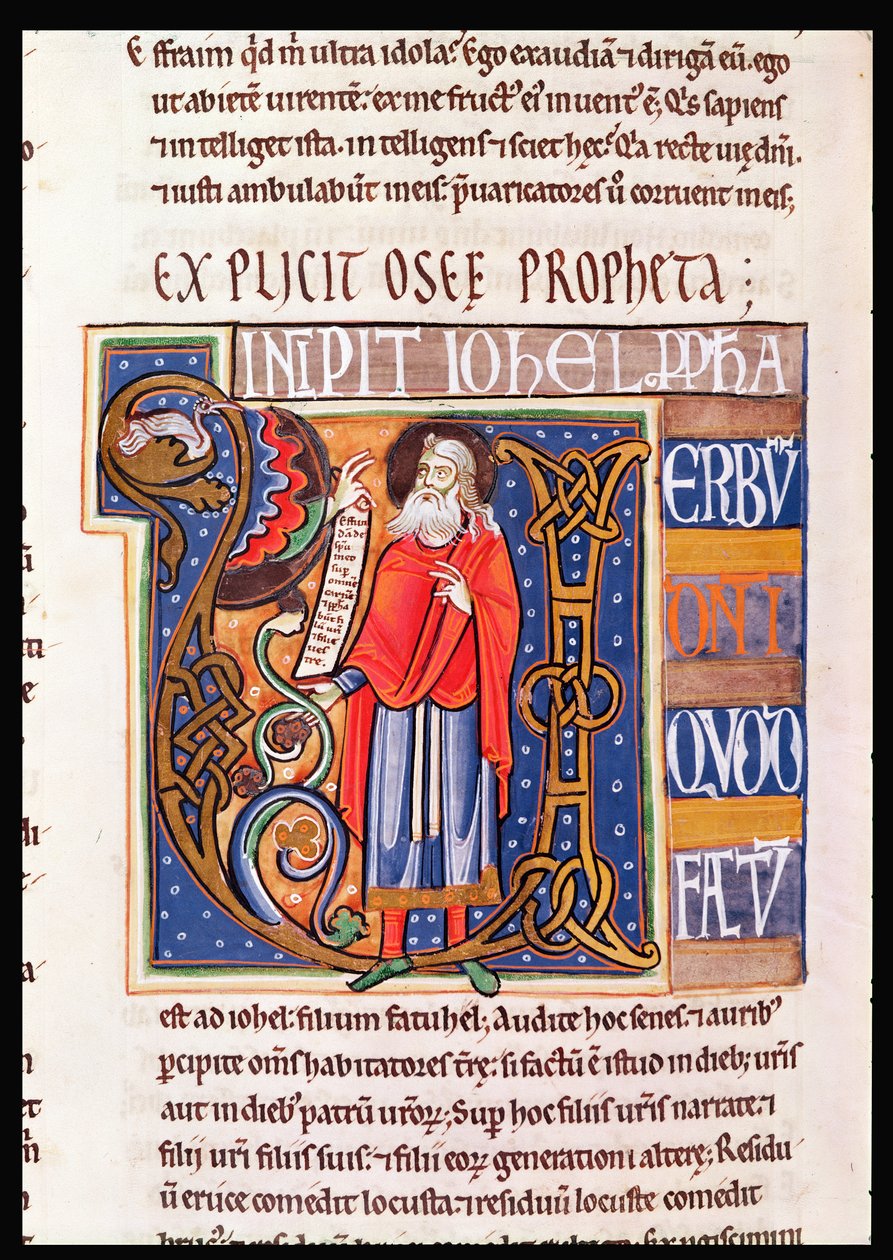 Ms 1 fol.193v Historisierte Initiale U darstellend Joel, aus der Souvigny-Bibel von French School