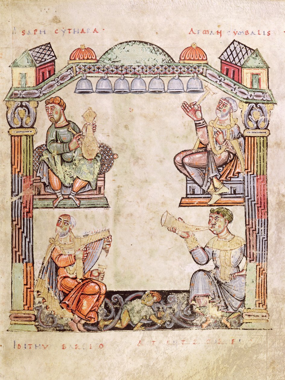 Ms 2 fol.11 (6) Vier Musiker, aus einem Stundenbuch von French School