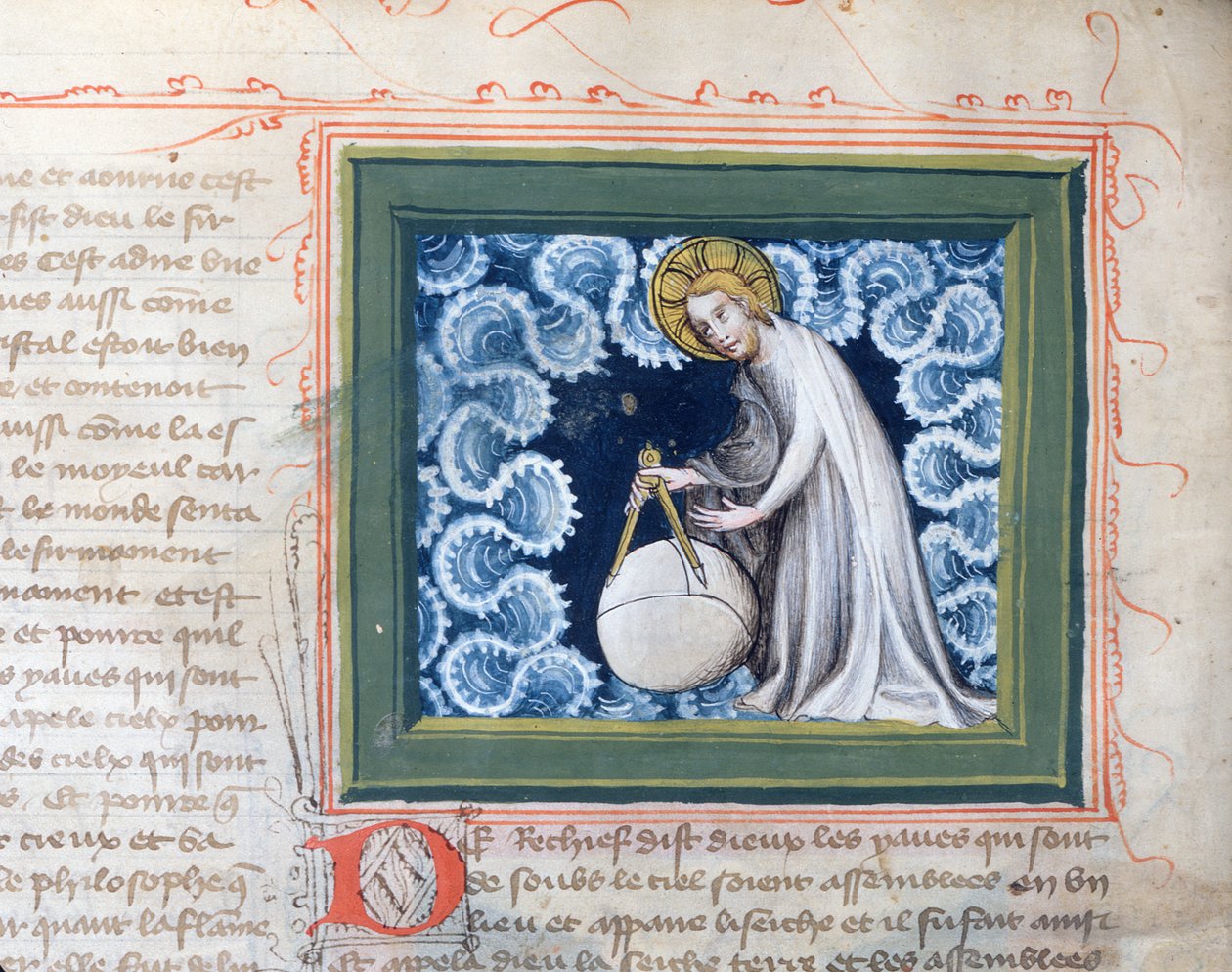 Gott erschafft die Welt, Miniatur aus der Bible des Grands Augustins, 1494 von French School