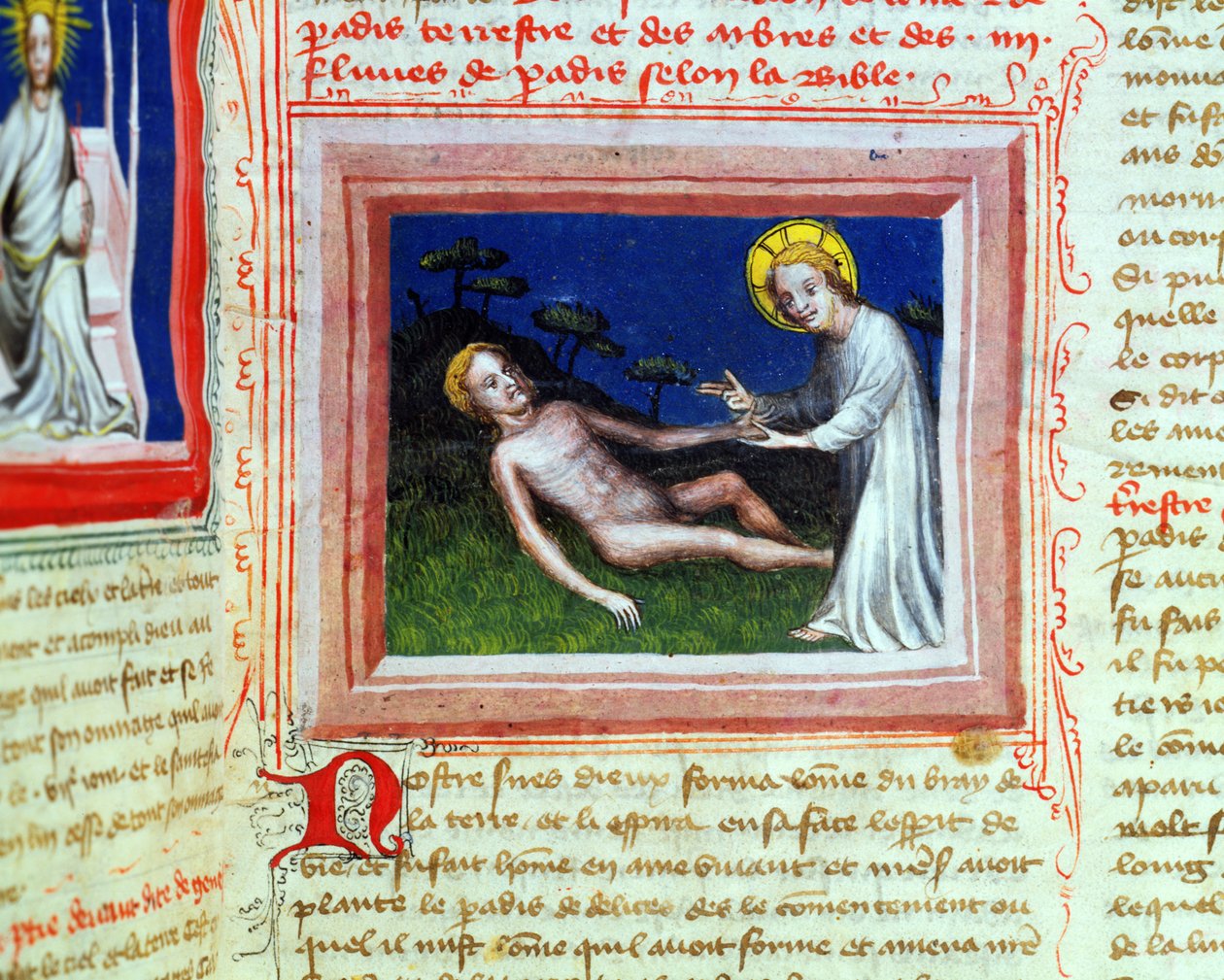 Erschaffung Adams, aus der Bible des Grands Augustins, 1494 von French School