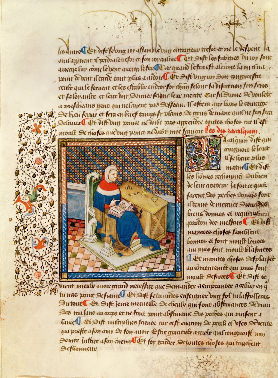 Ms 316 fol.3 Ein Philosoph an seinem Schreibtisch, aus Les Dits Moraux des Philosophes von French School