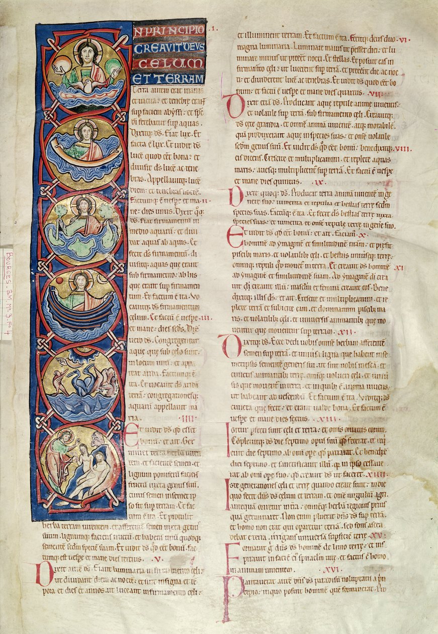 Die sechs Tage der Schöpfung, aus der Bibel von St. Sulpicius von Bourges von French School