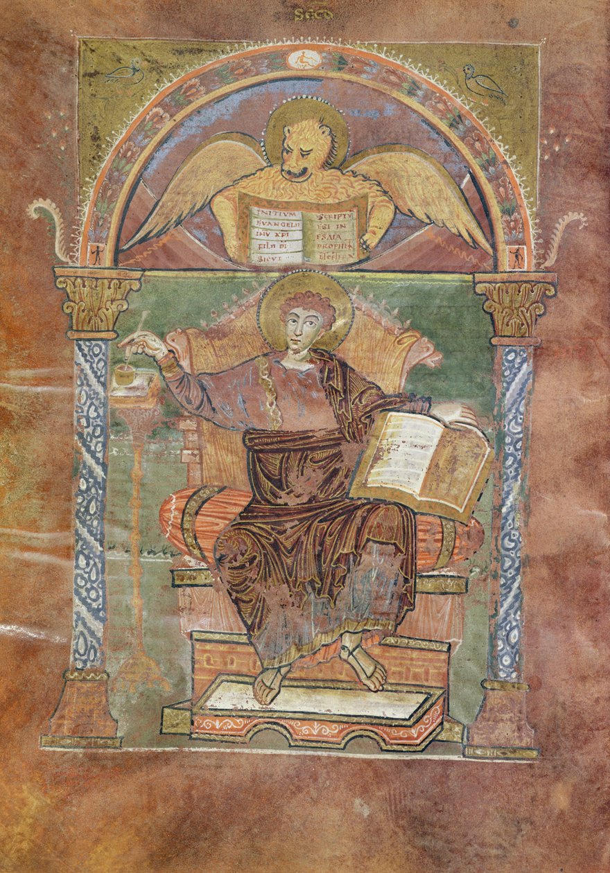 Ms 4 fol.66v St. Markus, aus dem Evangelium von St. Riquier, ca. 800 von French School
