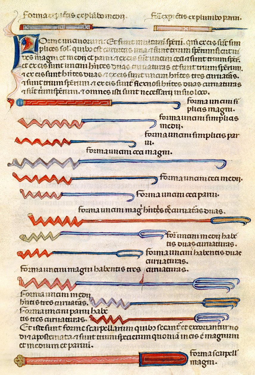 Ms 89 Ter fol.122r Chirurgische Instrumente aus einem Traktat von Abul Qasim Kalaf ibn al-Abbas al Zahrawi (Albucasis) von French School