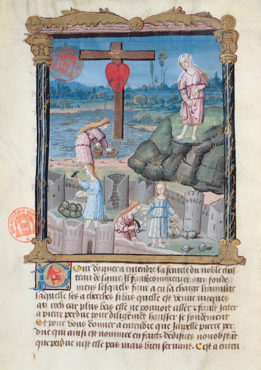 Ms 978 fol.31 Der Bau der Burg, Illustration aus einem spirituellen Traktat für Laien von Gabrielle de Bourbon von French School