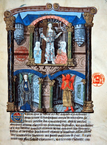 Das Torhaus der Burg, Illustration aus einem spirituellen Traktat für Laien von Gabrielle de Bourbon von French School