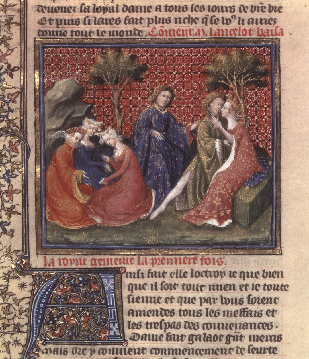 Ms Fr 118 fol. 219v Seite aus Die Suche nach dem Heiligen Gral und Arthurs Tod, Teil des Manuskripts Lancelot vom See von French School