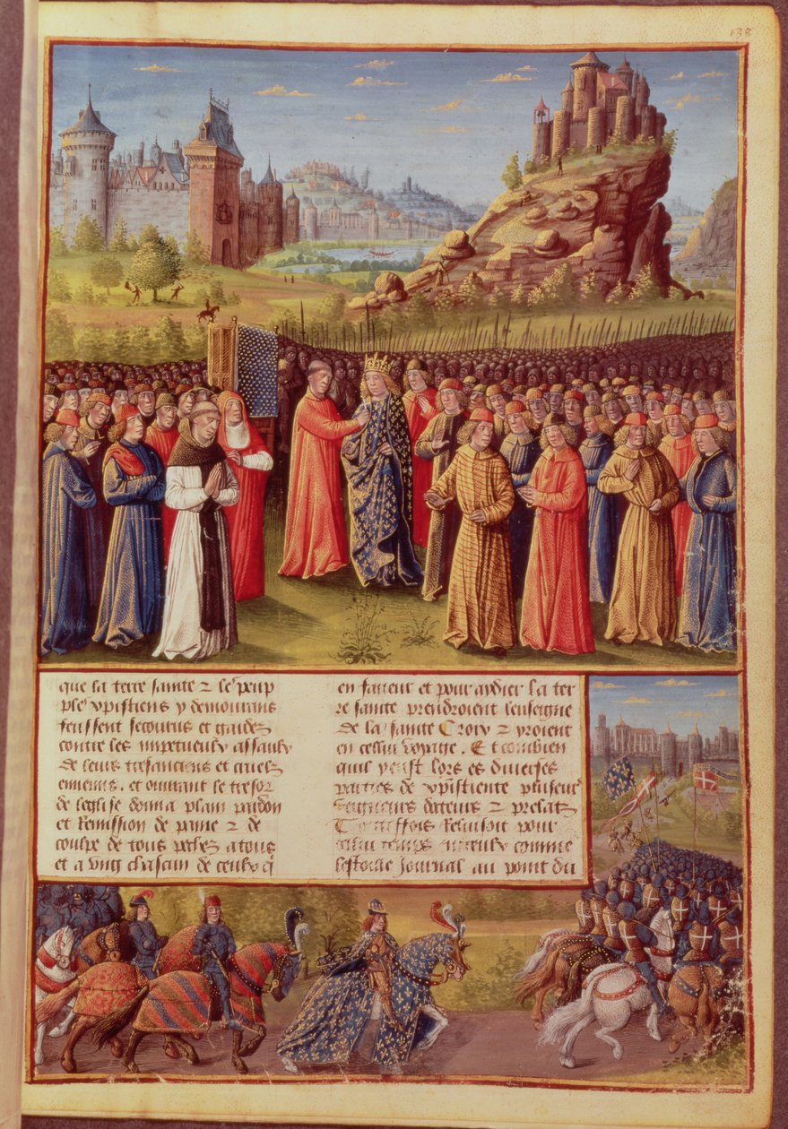 Saint Bernard (ca. 1090-1153) von Clairvaux predigt den Zweiten Kreuzzug in Anwesenheit von König Ludwig VII. (ca. 1120-80) von Frankreich in Vézelay im Jahr 1146, aus Passages faits Outremer von French School