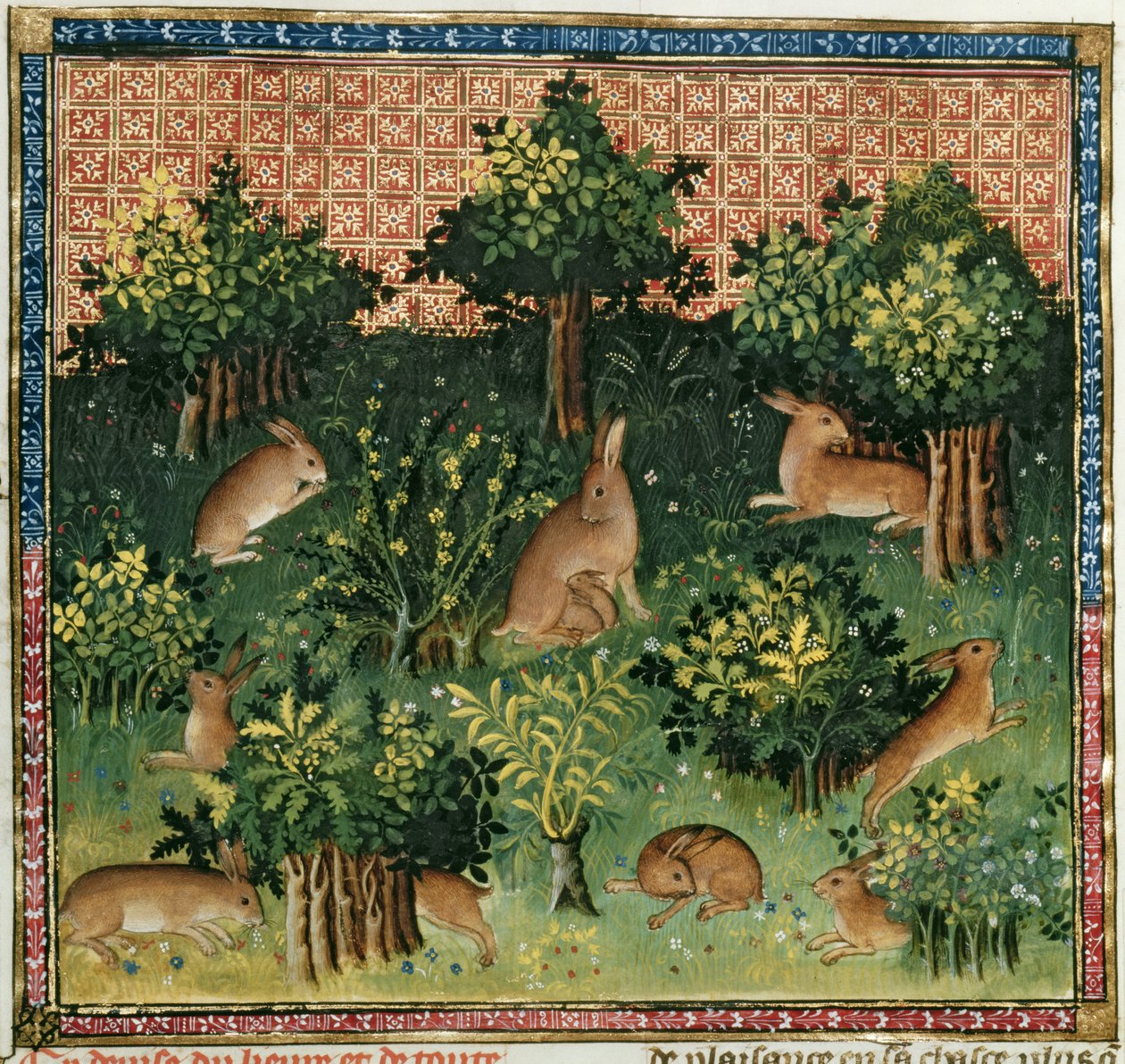 Hasen im Wald, aus dem Livre de la Chasse von Gaston Phoebus de Foix (1331-91) von French School