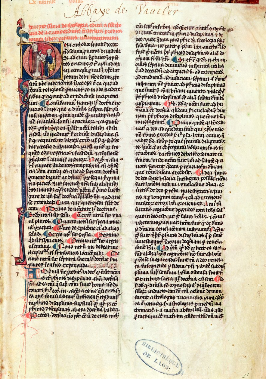Ms de Vauclair 160 Fol.1 Seite aus der Summe der Theologie von St. Thomas von Aquin von French School