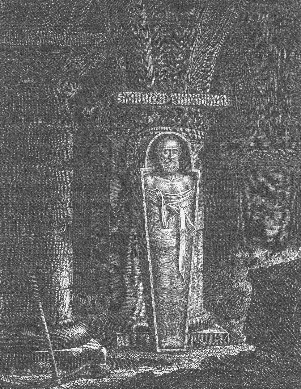 Mumie von Heinrich IV., König von Frankreich, exhumiert von den Revolutionären, in der Basilika Saint-Denis, 14.-25. Oktober 1793 von French School