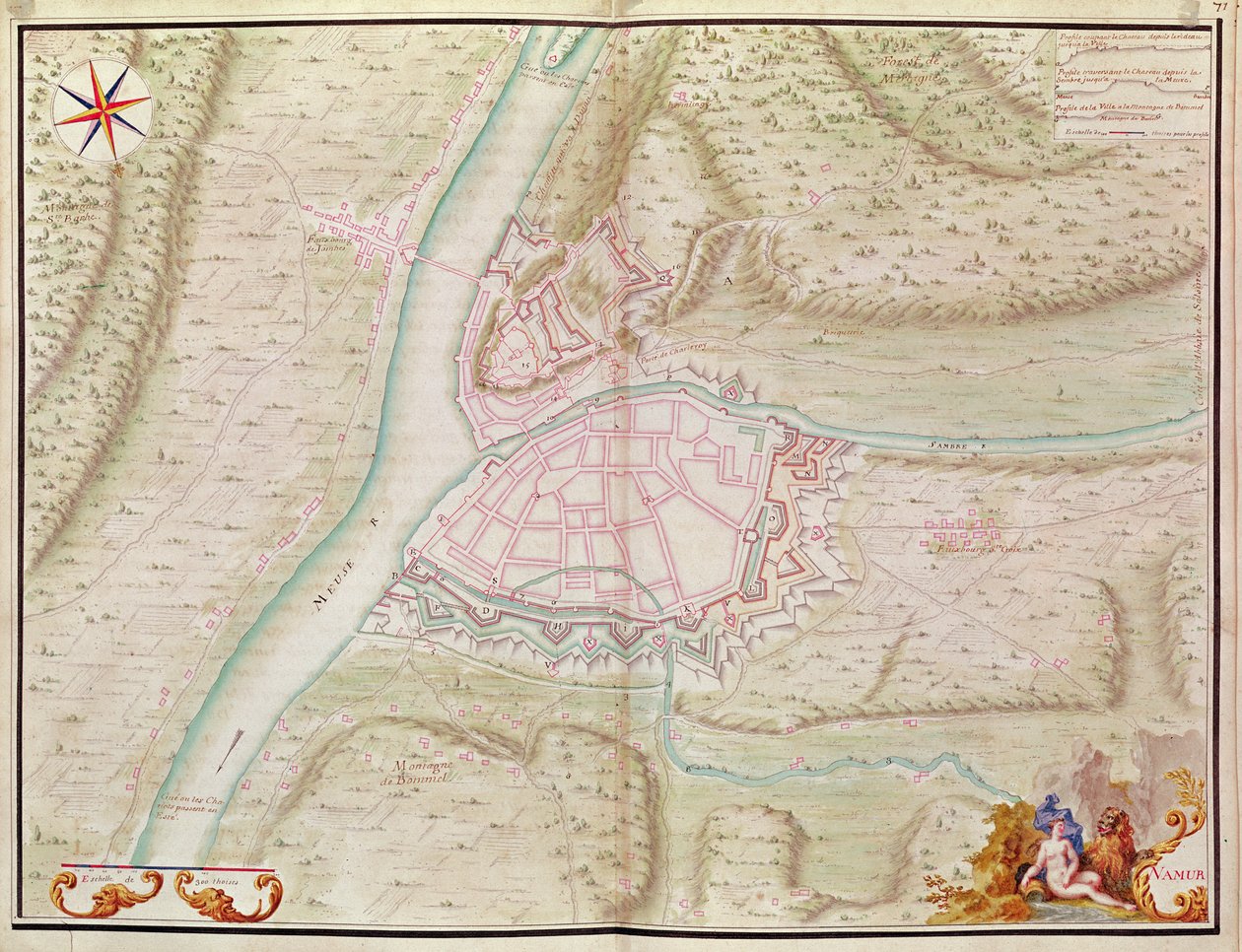 Namur und die Umgebung, aus Atlas de Louis XIV. Plans des places etrangeres, 1665 von French School