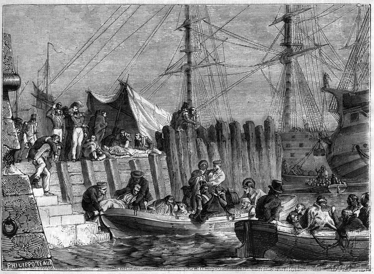 Napoleonische Kriege - Die englische Armee verlässt die Insel Walcheren 1809 - Die Engländer verlassen die Insel Walcheren in den Niederlanden 1809 - in „History of the empire following the history of the consulate“ von Adolphe Thiers - 1879 - private Samm von French School
