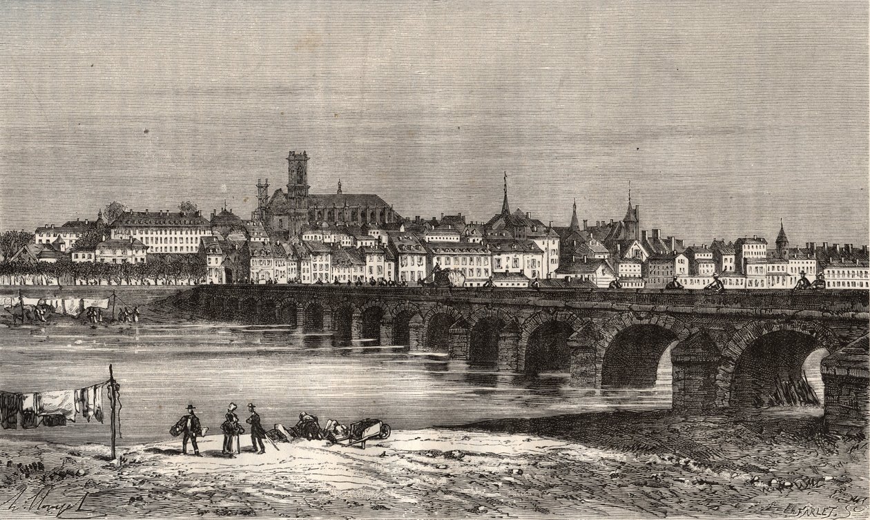 Nevers - Nièvre in der Region Burgund - Gravur in „La France illustrée: Geographie, Geschichte, statistische Verwaltung“ von V.-A. Malt-Brown. 1884 von French School