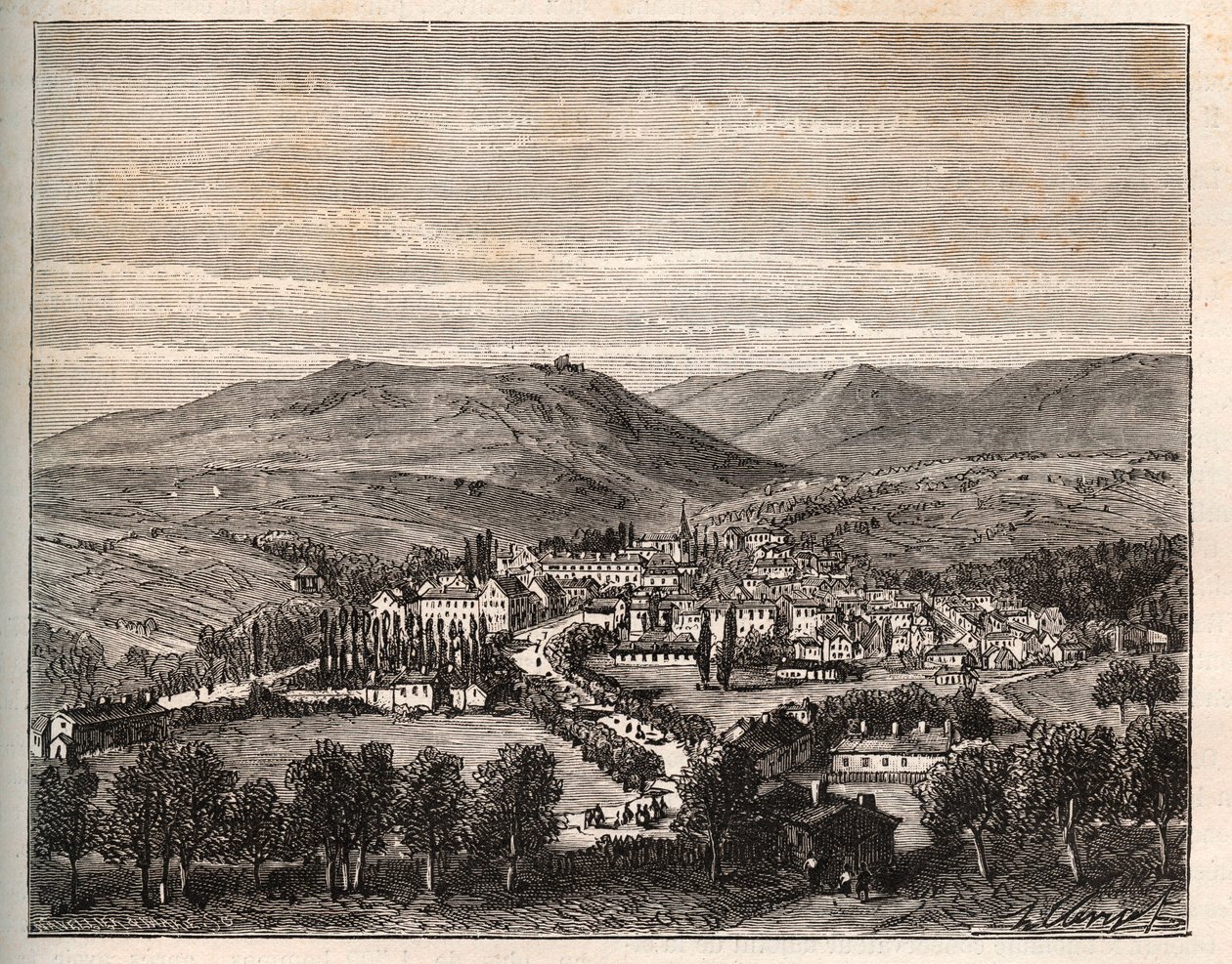 Niederbron-les-Bains im Elsass - Gravur in „La France illustree: geographie, histoire, administration statistique“ von V.A. Malt-Brown. 1884 von French School