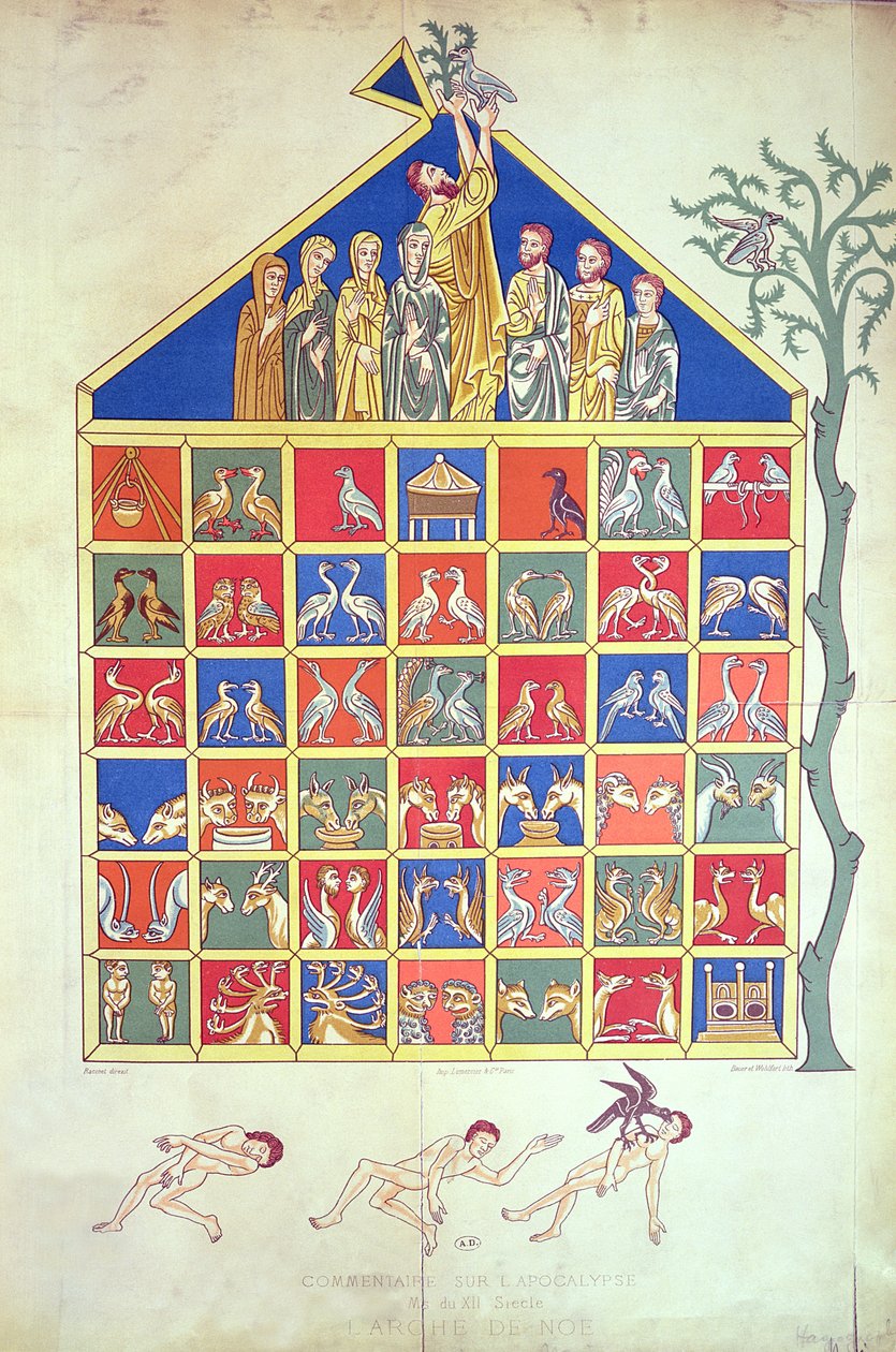 Arche Noah, Faksimile eines Originalmanuskripts aus dem 12. Jahrhundert, 19. Jahrhundert von French School