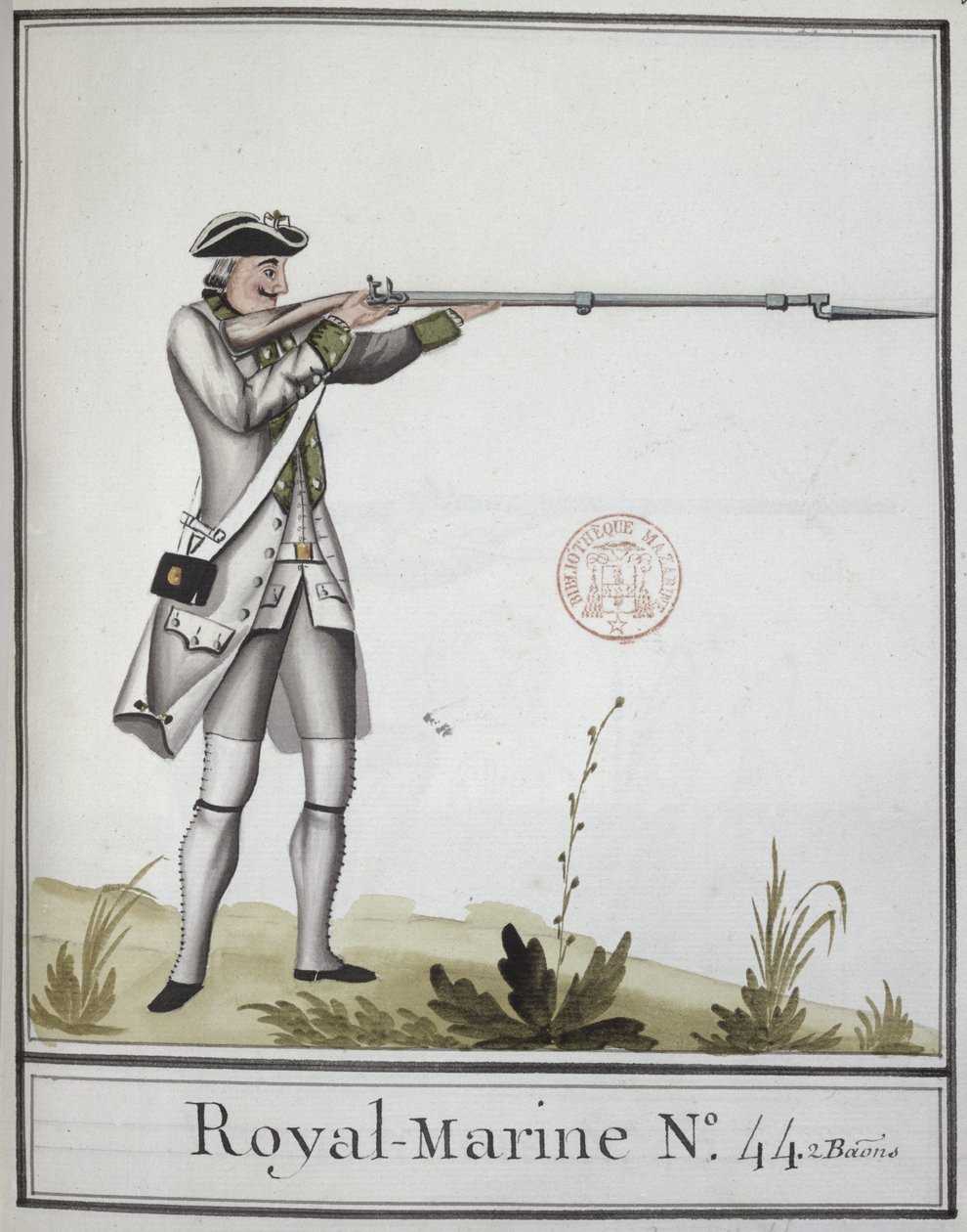 Offizier der Marine Royale mit einem Bajonettgewehr, 1768 von French School