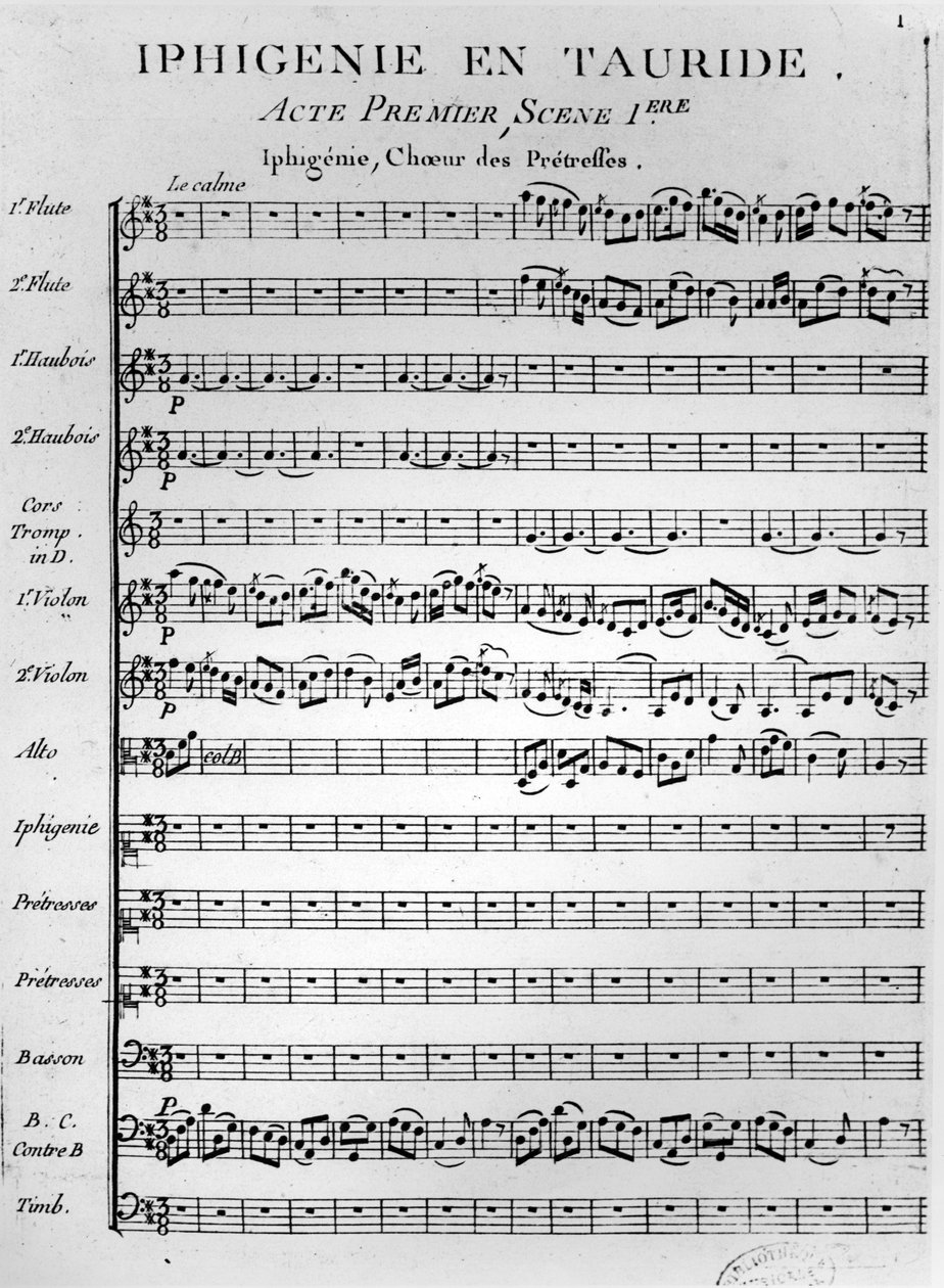 Eröffnungsseite der Partitur von Iphigénie en Tauride von Gluck (Druck) von French School