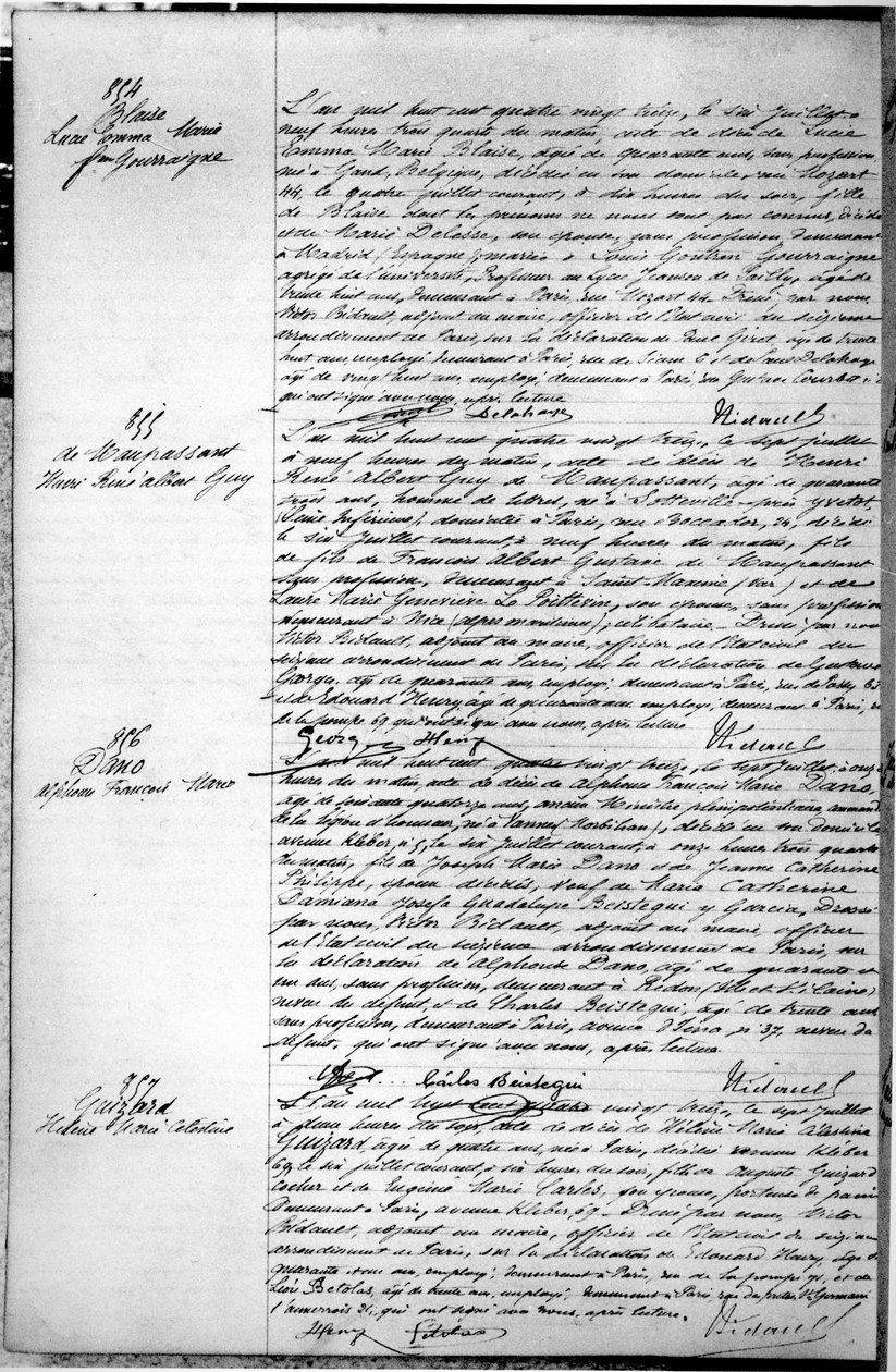 Seite mit der Sterbeurkunde von Guy de Maupassant, 7. Juli 1893 von French School