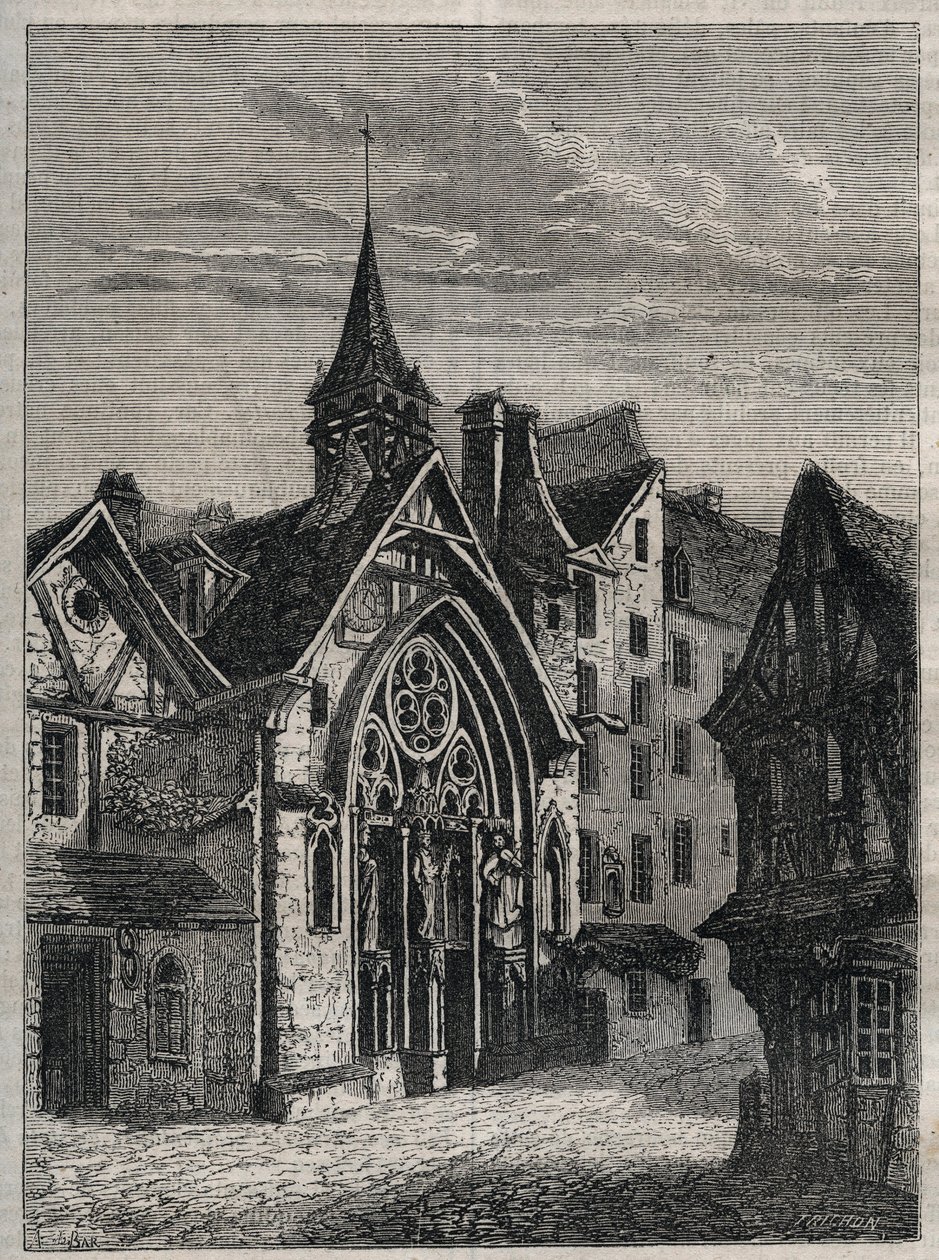 Paris - Rue Saint-Martin, Kirche Saint-Julien-des-Ménétriers - Gravur in 