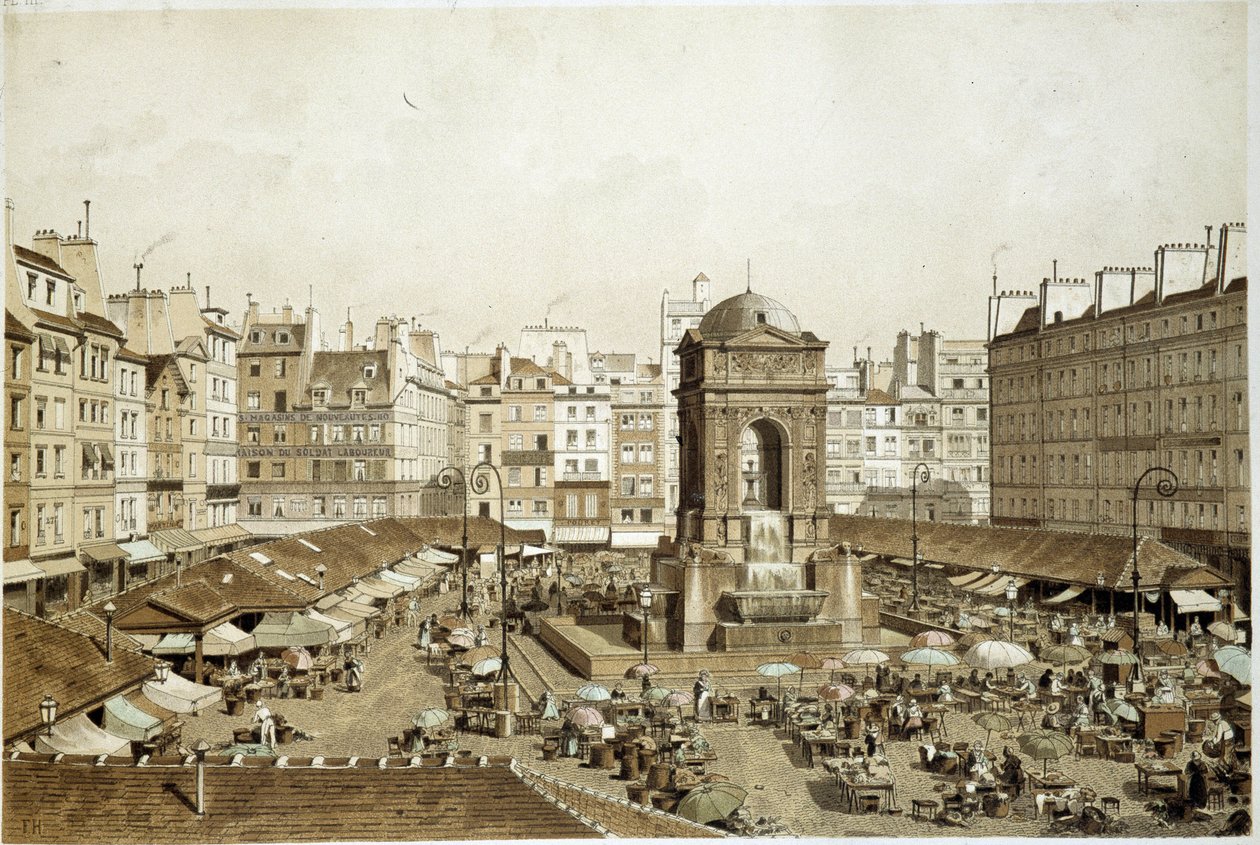 Paris, der Markt und der Brunnen der Unschuldigen von French School