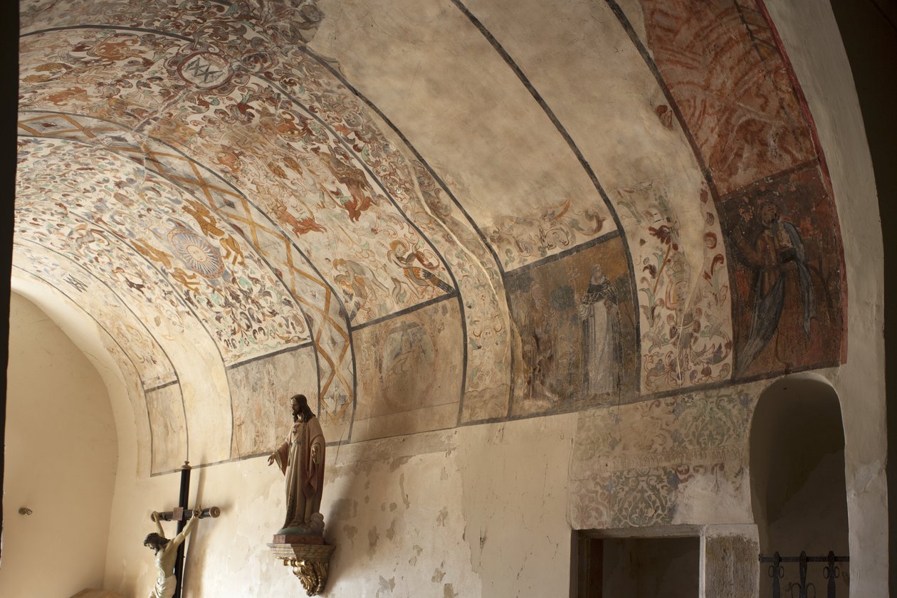 Pfarrkirche (Església de la Mare de Déu de Solers). Innenansicht. Die Schiffe. Wandmalereien. Detail. 16. Jahrhundert (?) von French School