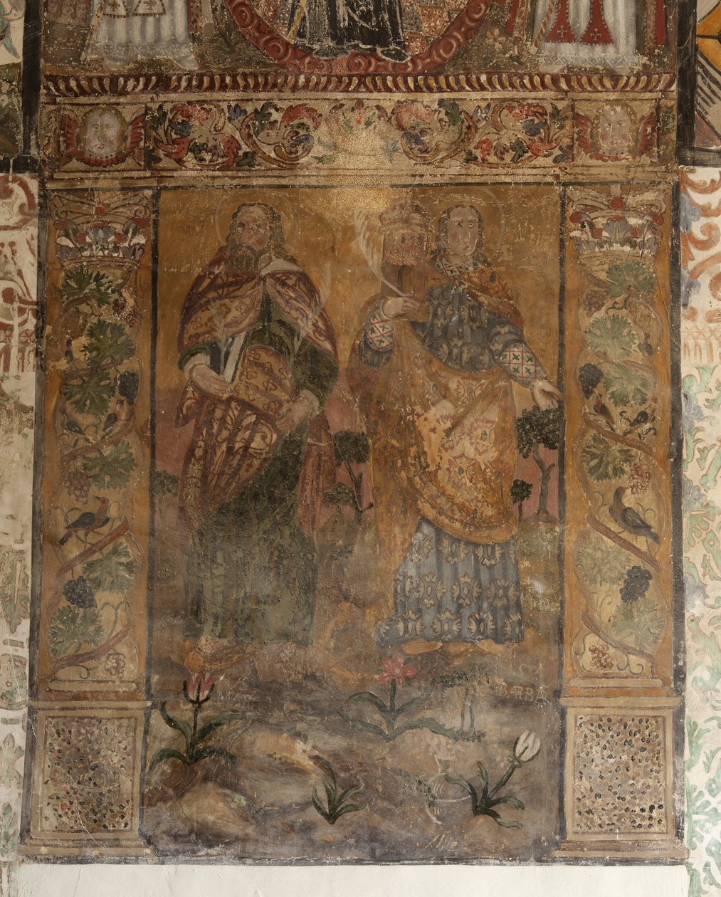 Pfarrkirche (Església de la Mare de Déu de Solers). Innenraum. Die Kirchenschiffe. Wandmalereien. (Detail) 16. Jahrhundert (?) von French School