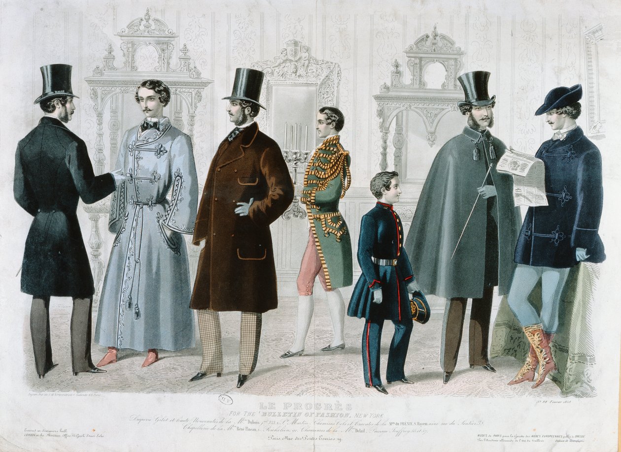Pariser Modeplatte für das Bulletin of Fashion, New York, Februar 1858 von French School