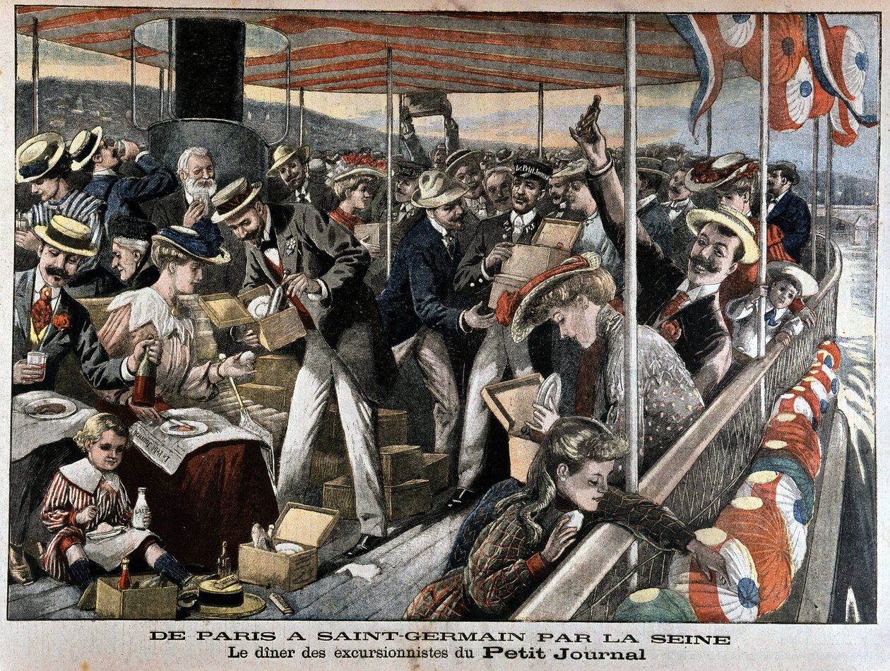 Pariser genießen einen Dampferausflug auf der Seine nach Saint-Germain von French School