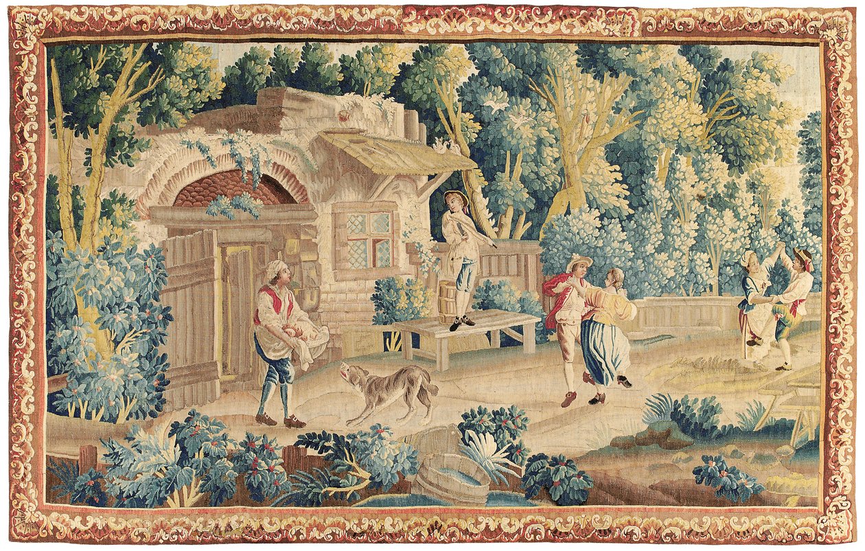 Pastorale Tapisserie, Aubusson, Mitte des 18. Jahrhunderts von French School