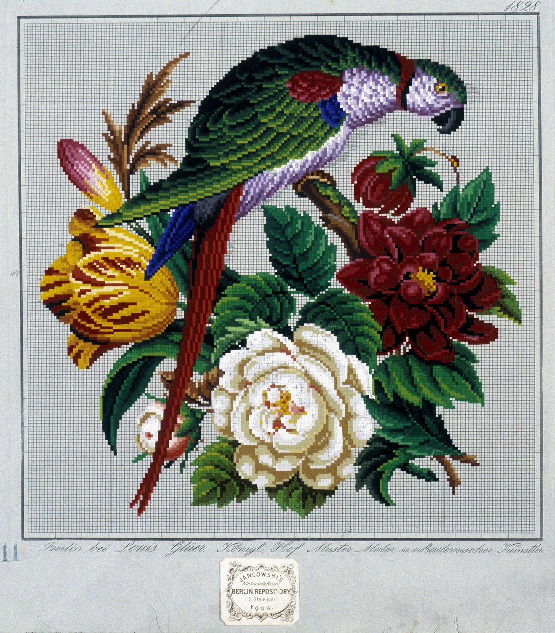 Muster für Kreuzstichstickerei (Papagei) - im „Journal des Demoiselles“ 1852 von French School