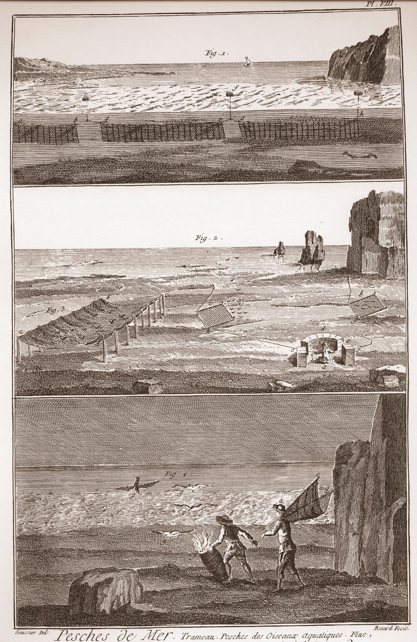 Wasserfischerei - „Die große Enzyklopädie oder das Wörterbuch der Wissenschaften, Künste und Berufe“ von Denis Diderot (1713-1784) und Jean d